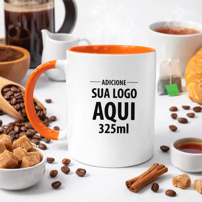 Caneca Alça Colorida Porcelana 325ml Personalizada Com Logo