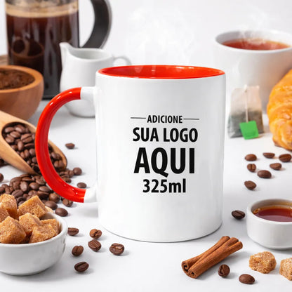 Caneca Alça Colorida Porcelana 325ml Personalizada Com Logo
