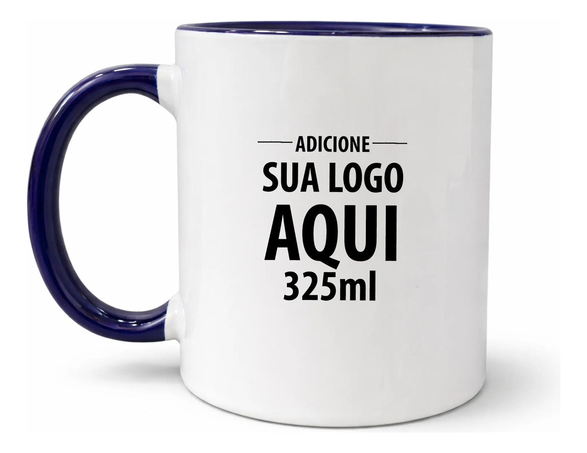 Caneca Alça Colorida Porcelana 325ml Personalizada Com Logo