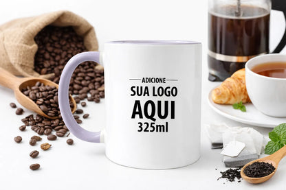 Caneca Alça Colorida Porcelana 325ml Personalizada Com Logo