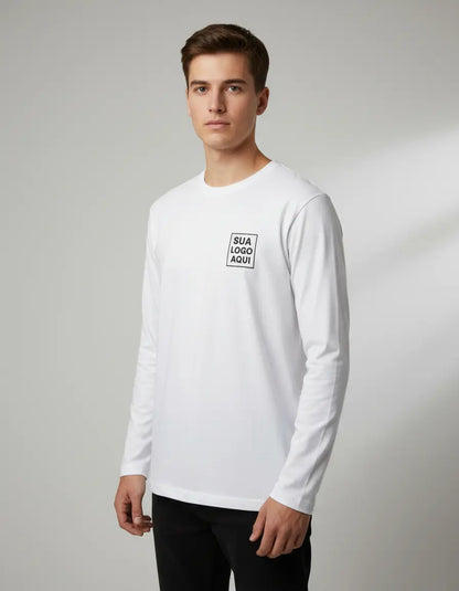 Camiseta Algodão Manga Longa Personalizada Com Sua Logo