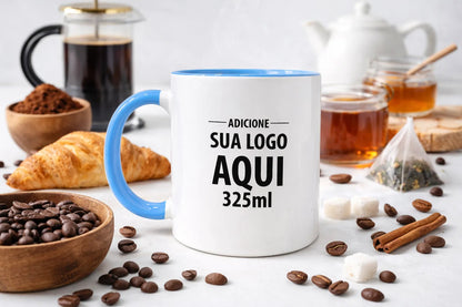 Caneca Alça Colorida Porcelana 325ml Personalizada Com Logo
