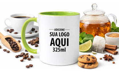 Caneca Alça Colorida Porcelana 325ml Personalizada Com Logo