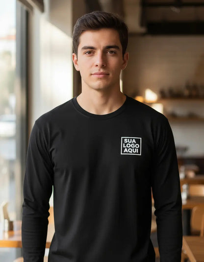 Camiseta Algodão Manga Longa Personalizada Com Sua Logo