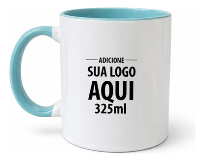Caneca Alça Colorida Porcelana 325ml Personalizada Com Logo