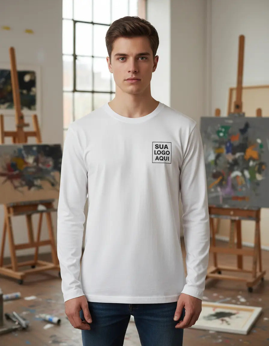 Camiseta Algodão Manga Longa Personalizada Com Sua Logo