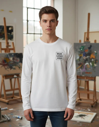 Camiseta Algodão Manga Longa Personalizada Com Sua Logo