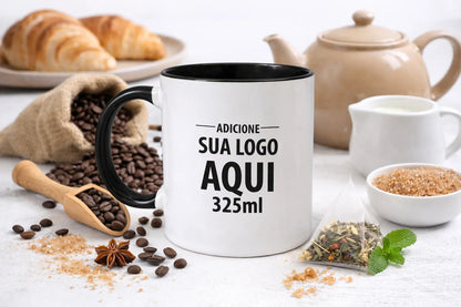 Caneca Alça Colorida Porcelana 325ml Personalizada Com Logo