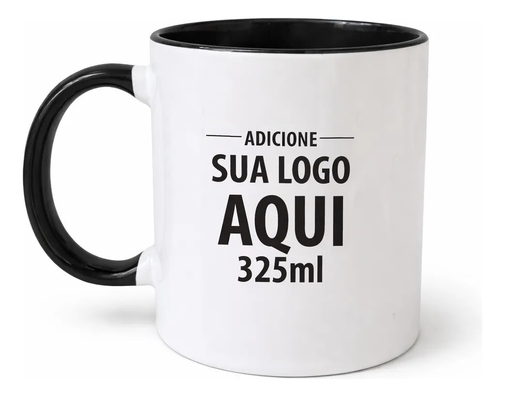 Caneca Alça Colorida Porcelana 325ml Personalizada Com Logo