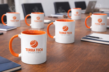 Caneca Alça Colorida Porcelana 325ml Personalizada Com Logo