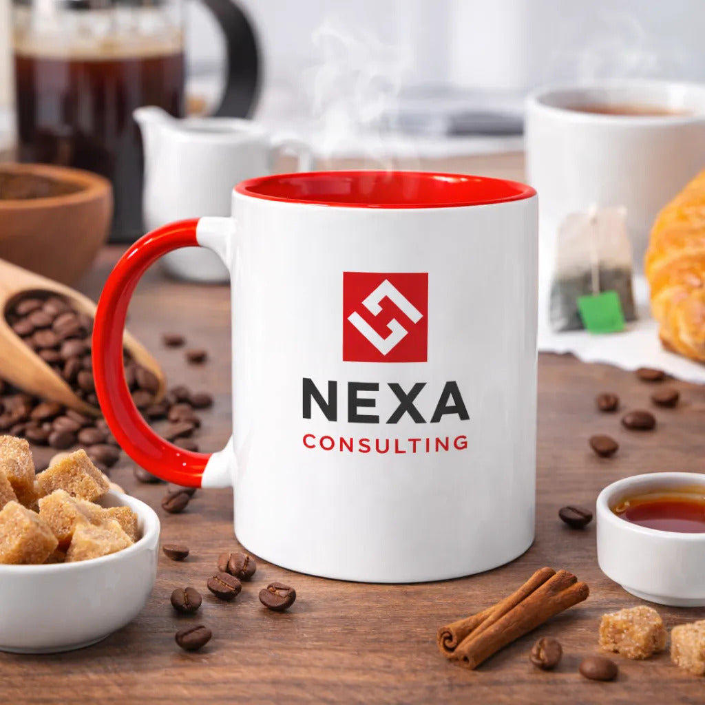 Caneca Alça Colorida Porcelana 325ml Personalizada Com Logo