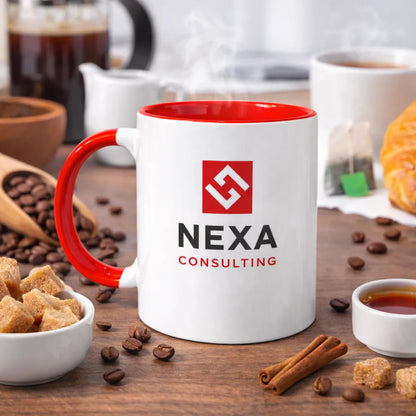 Caneca Alça Colorida Porcelana 325ml Personalizada Com Logo