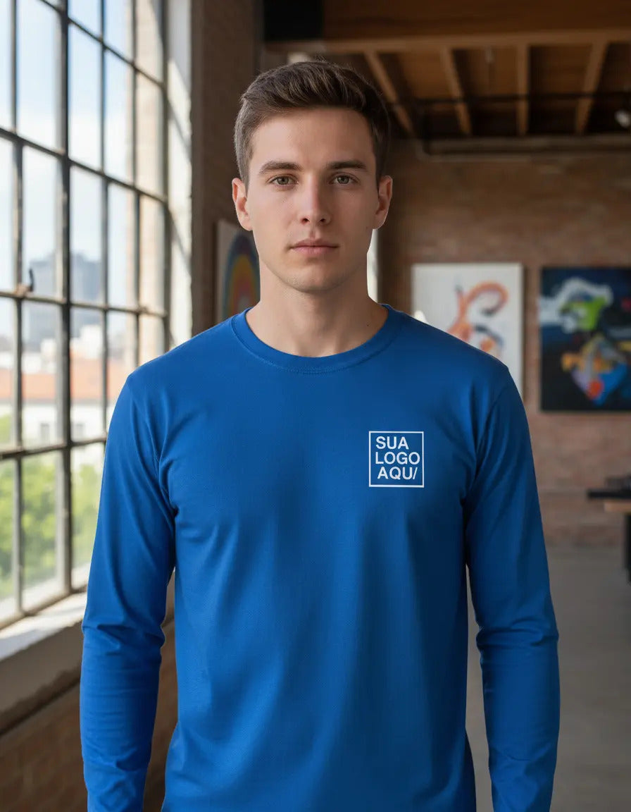 Camiseta Algodão Manga Longa Personalizada Com Sua Logo