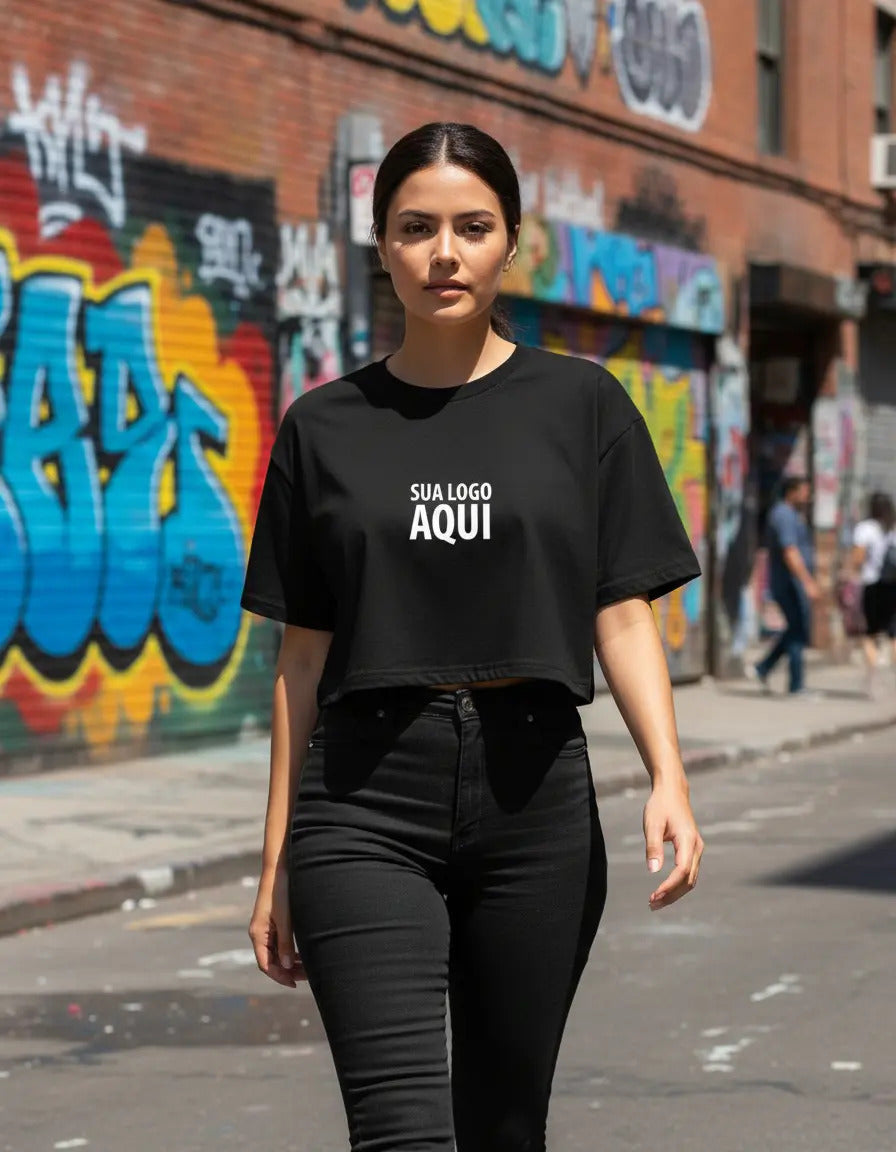Cropped Oversized Feminino Personalizado Com Sua Logo