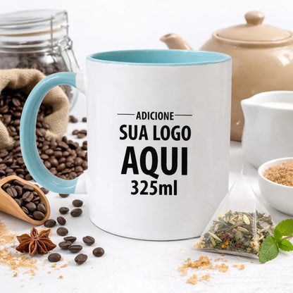 Caneca Alça Colorida Porcelana 325ml Personalizada Com Logo