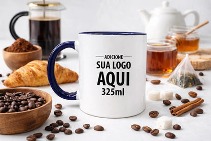 Caneca Alça Colorida Porcelana 325ml Personalizada Com Logo